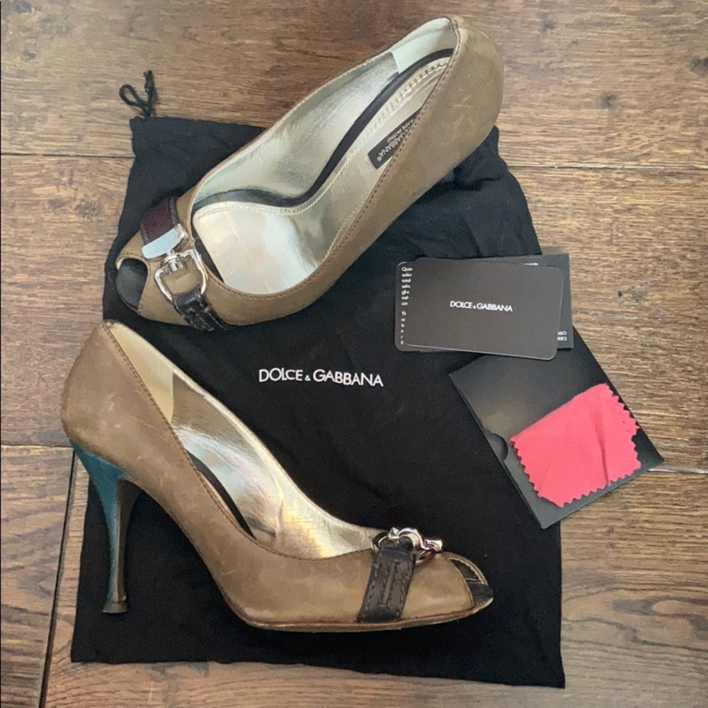 AUTH Dolce and Gabbana peeptoe heels.